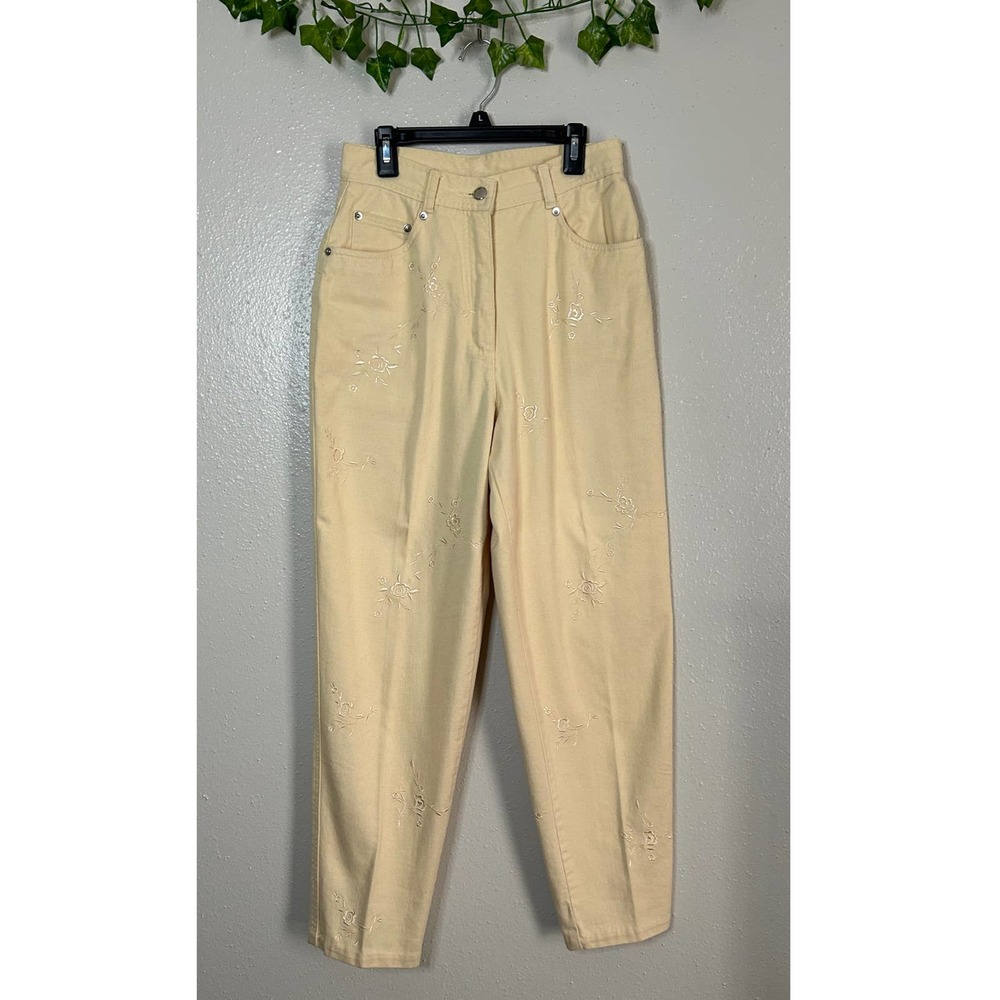 Vintage Together Yellow Denim Floral Embroidered High Waisted Mom Jeans